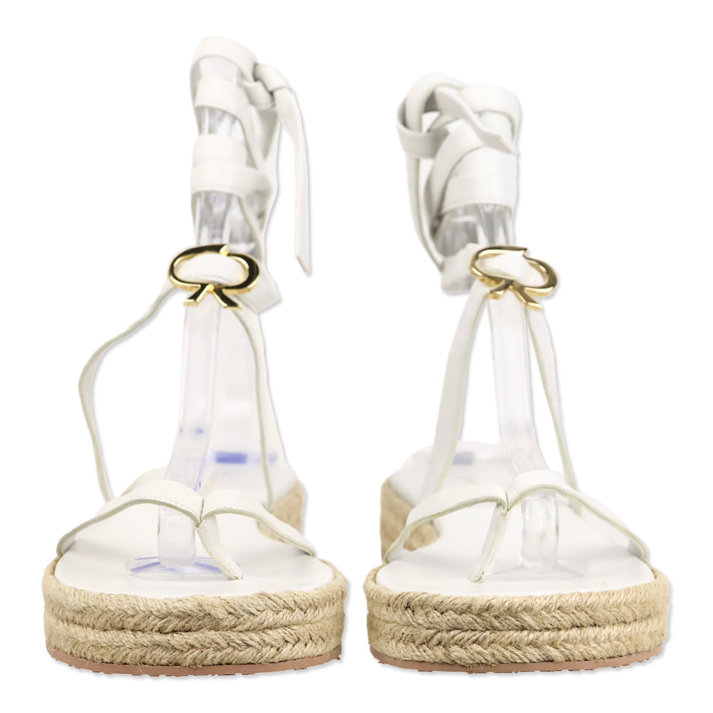 Gianvito Rossi White Naturale Ribbon Beachclub Leather Espadrille Sandals
