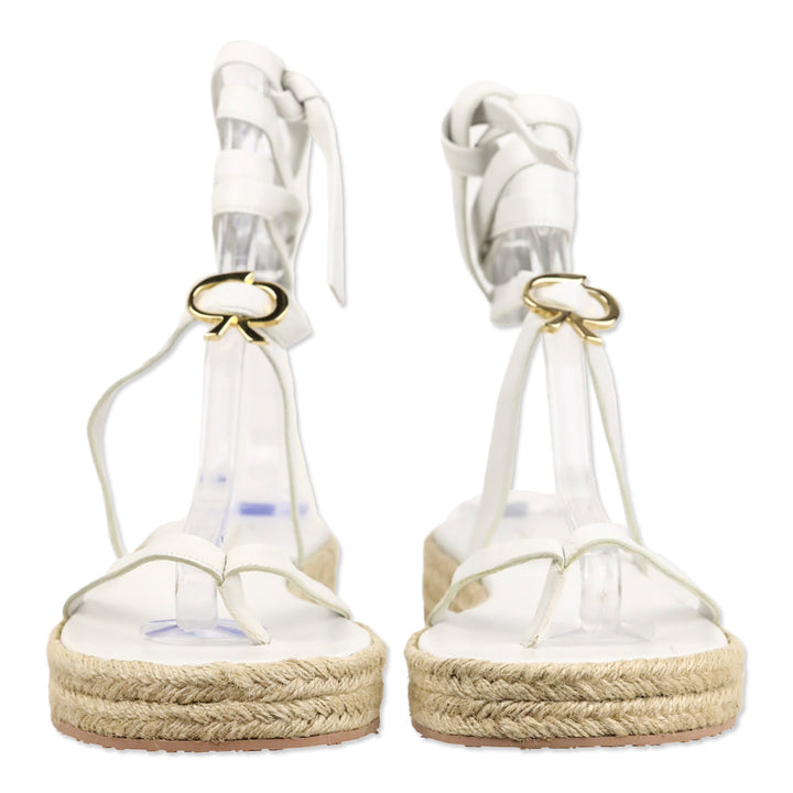 Gianvito Rossi White Naturale Ribbon Beachclub Leather Espadrille Sandals