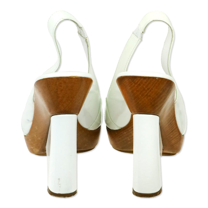 Gianvito Rossi White Patent Leather Slingback Wood Wedge Platform Sandal