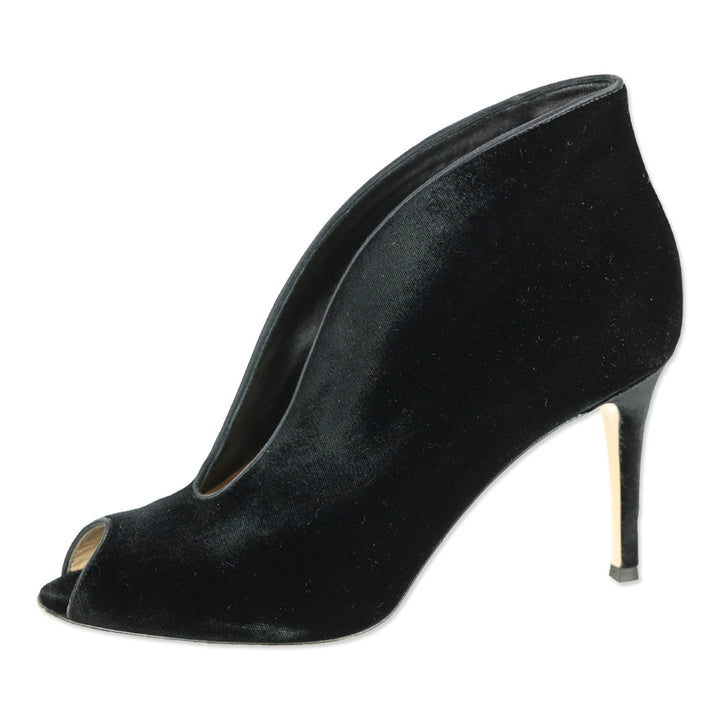 Gianvito Rossi Black Velvet Vamp 85 Peep Toe Booties