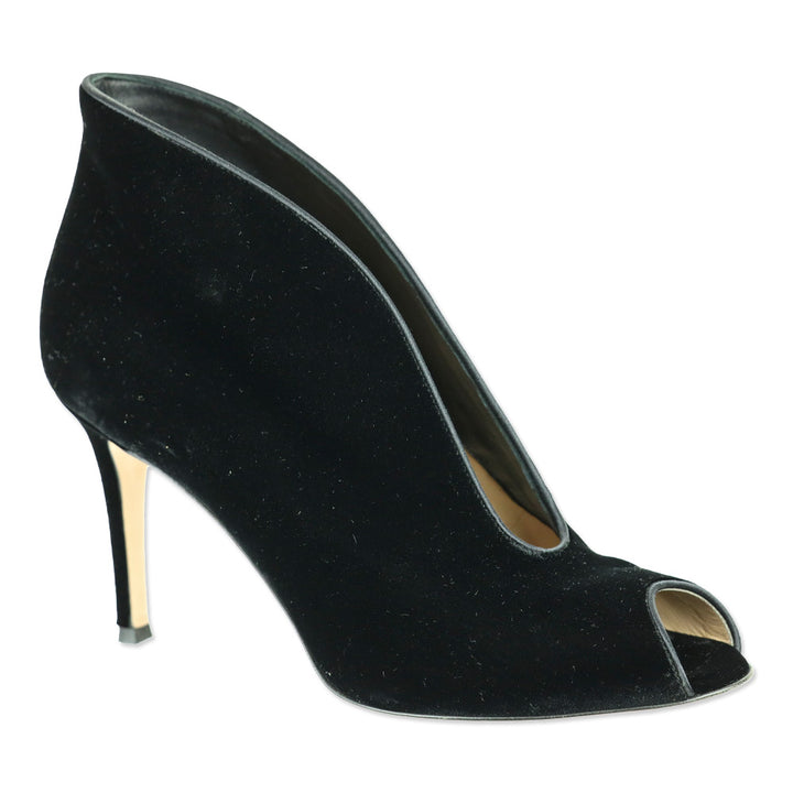 Gianvito Rossi Black Velvet Vamp 85 Peep Toe Booties