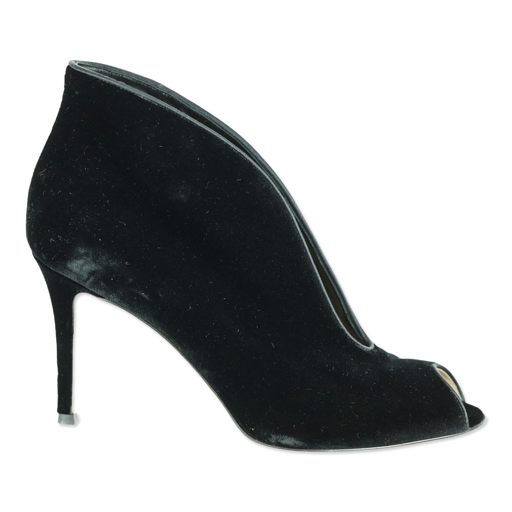 Gianvito Rossi Black Velvet Vamp 85 Peep Toe Booties