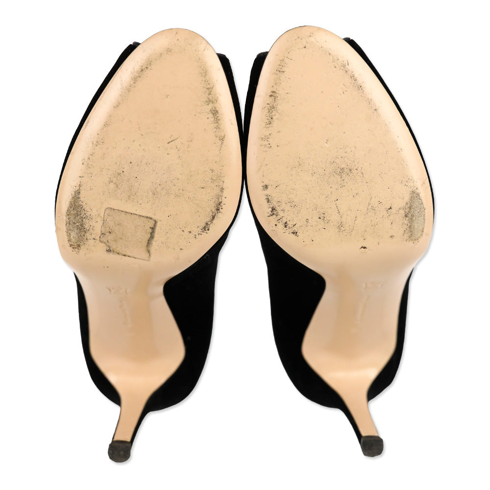 Gianvito Rossi Black Velvet Vamp 85 Peep Toe Booties