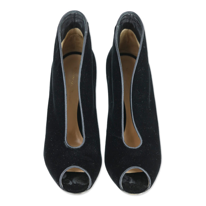 Gianvito Rossi Black Velvet Vamp 85 Peep Toe Booties