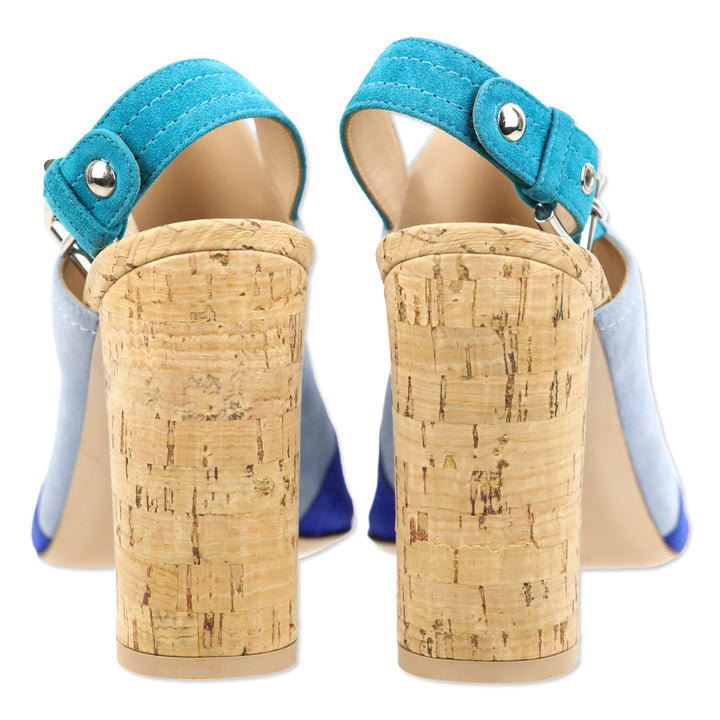 Gianvito Rossi Blue Suede Colorblock Pattern Slingback Sandals