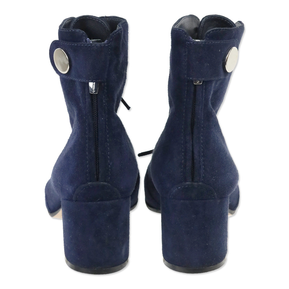 Gianvito Rossi Navy Finlay Suede Lace-up Block Heel Boots