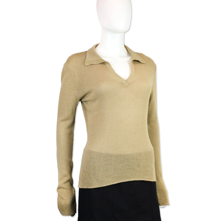 Giorgio Armani Beige Knit Long Sleeves Polo Sweater
