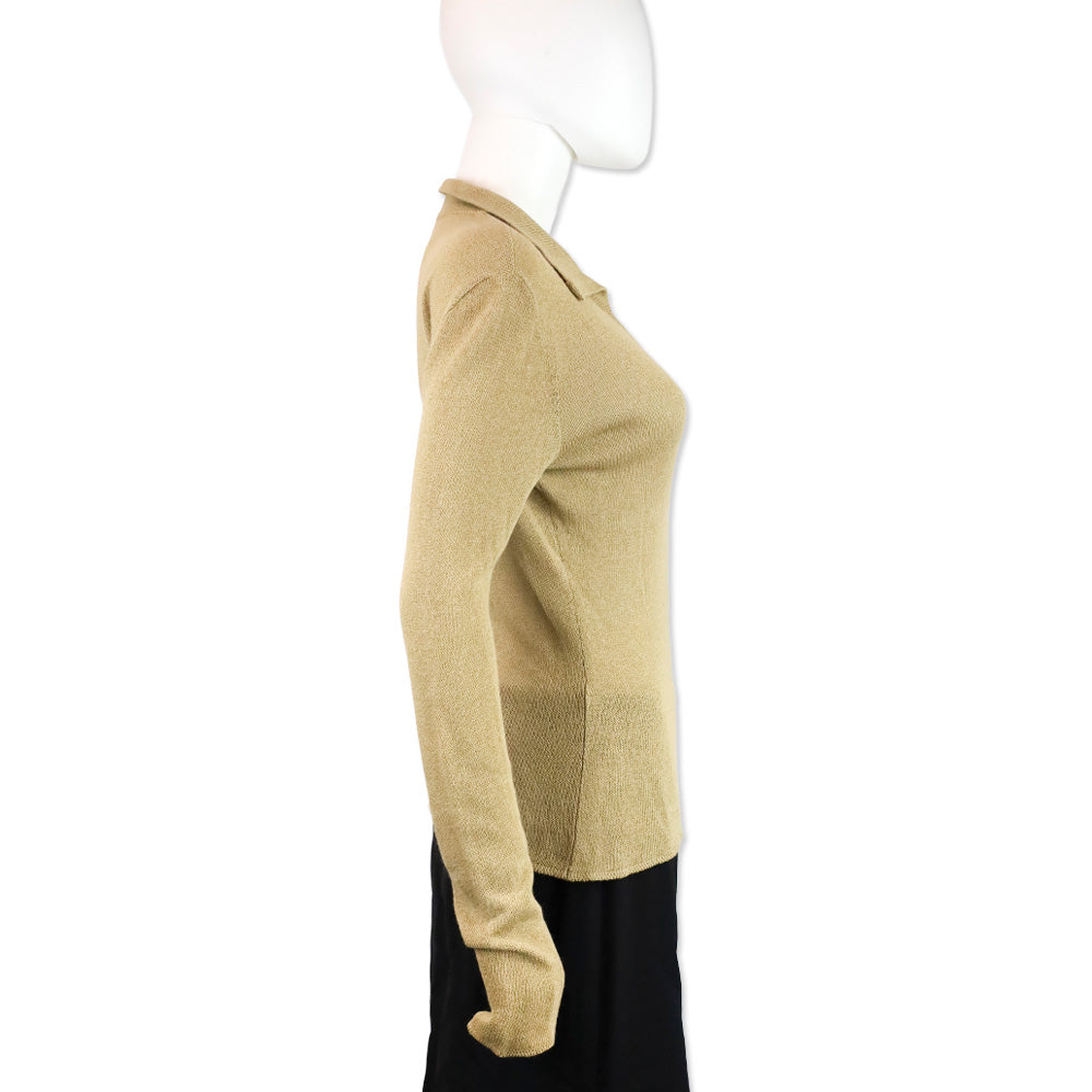 Giorgio Armani Beige Knit Long Sleeves Polo Sweater