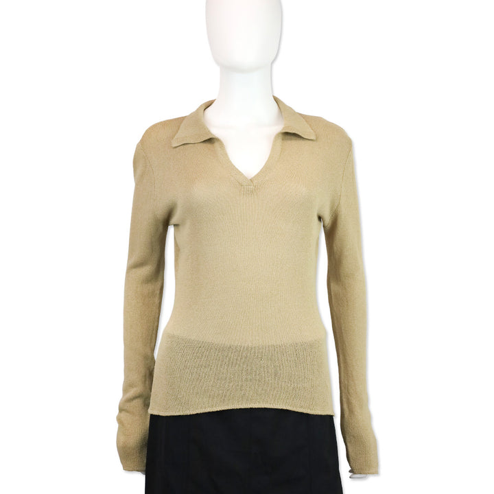 Giorgio Armani Beige Knit Long Sleeves Polo Sweater