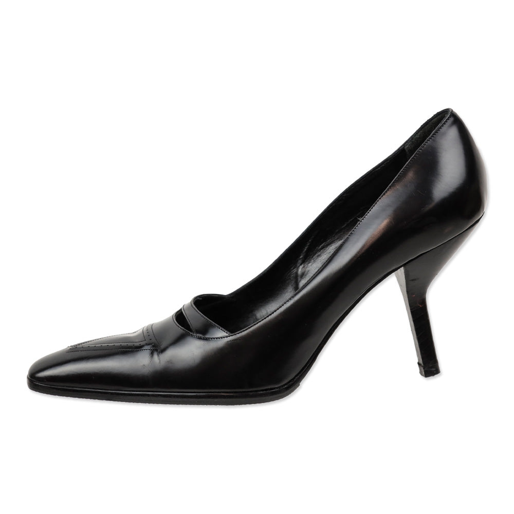 Giorgio Armani Black Buffed Leather Pointed Toe Pumps