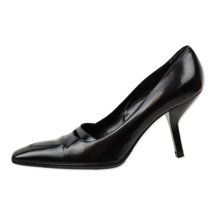 Giorgio Armani Black Buffed Leather Pointed Toe Pumps