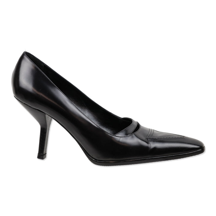 Giorgio Armani Black Buffed Leather Pointed Toe Pumps