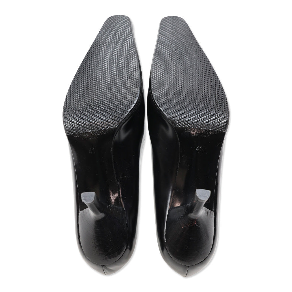 Giorgio Armani Black Buffed Leather Pointed Toe Pumps