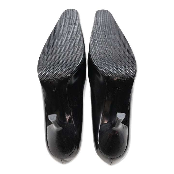 Giorgio Armani Black Buffed Leather Pointed Toe Pumps