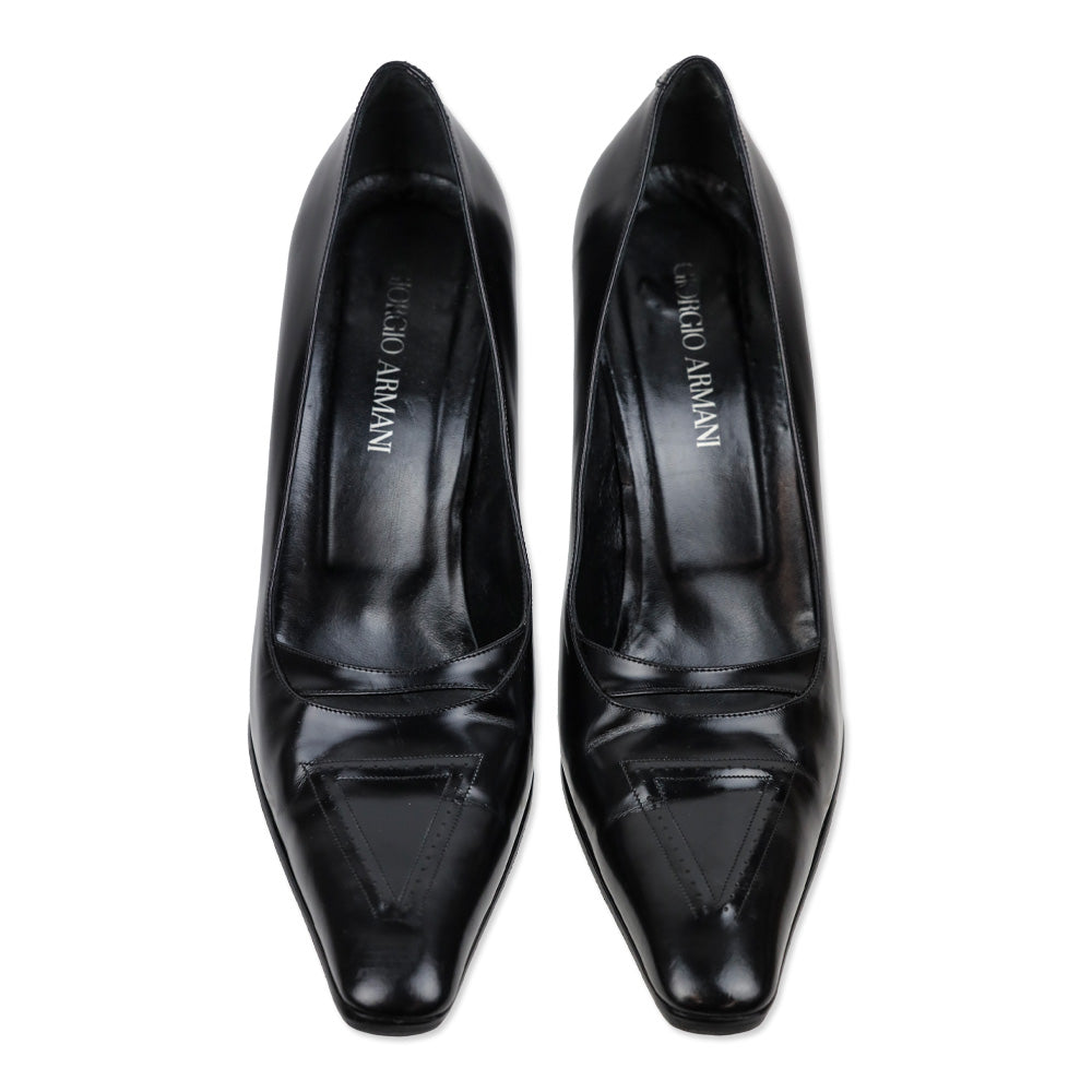 Giorgio Armani Black Buffed Leather Pointed Toe Pumps