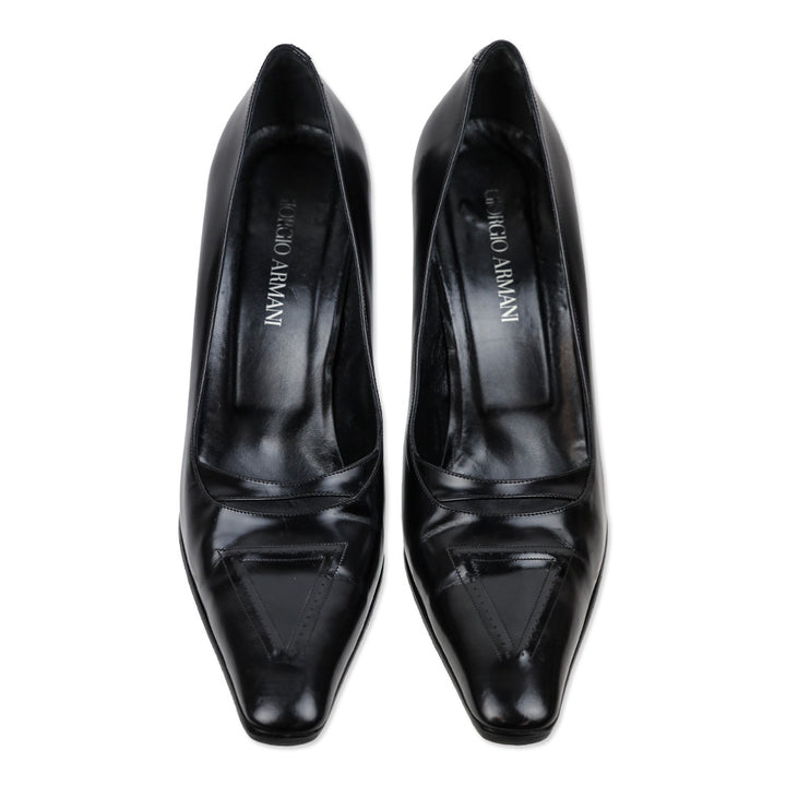 Giorgio Armani Black Buffed Leather Pointed Toe Pumps