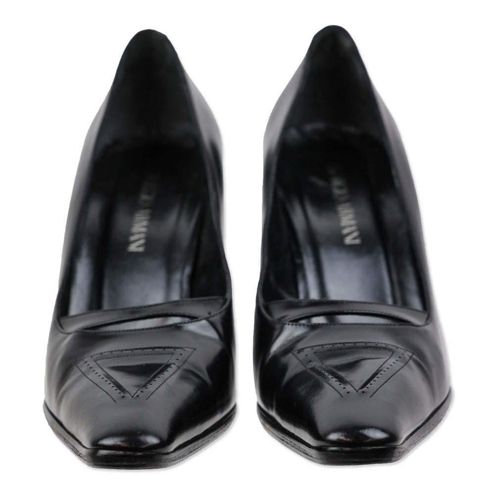 Giorgio Armani Black Buffed Leather Pointed Toe Pumps