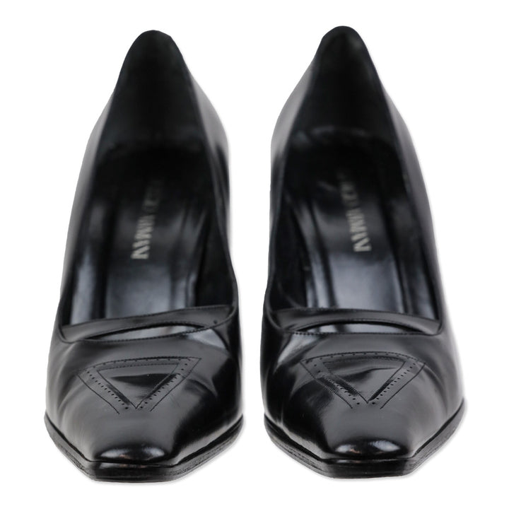Giorgio Armani Black Buffed Leather Pointed Toe Pumps