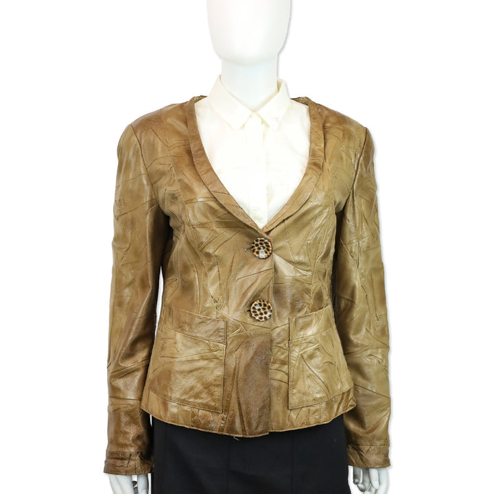 Giorgio Armani Black Label Brown Lambskin Leather Jacket
