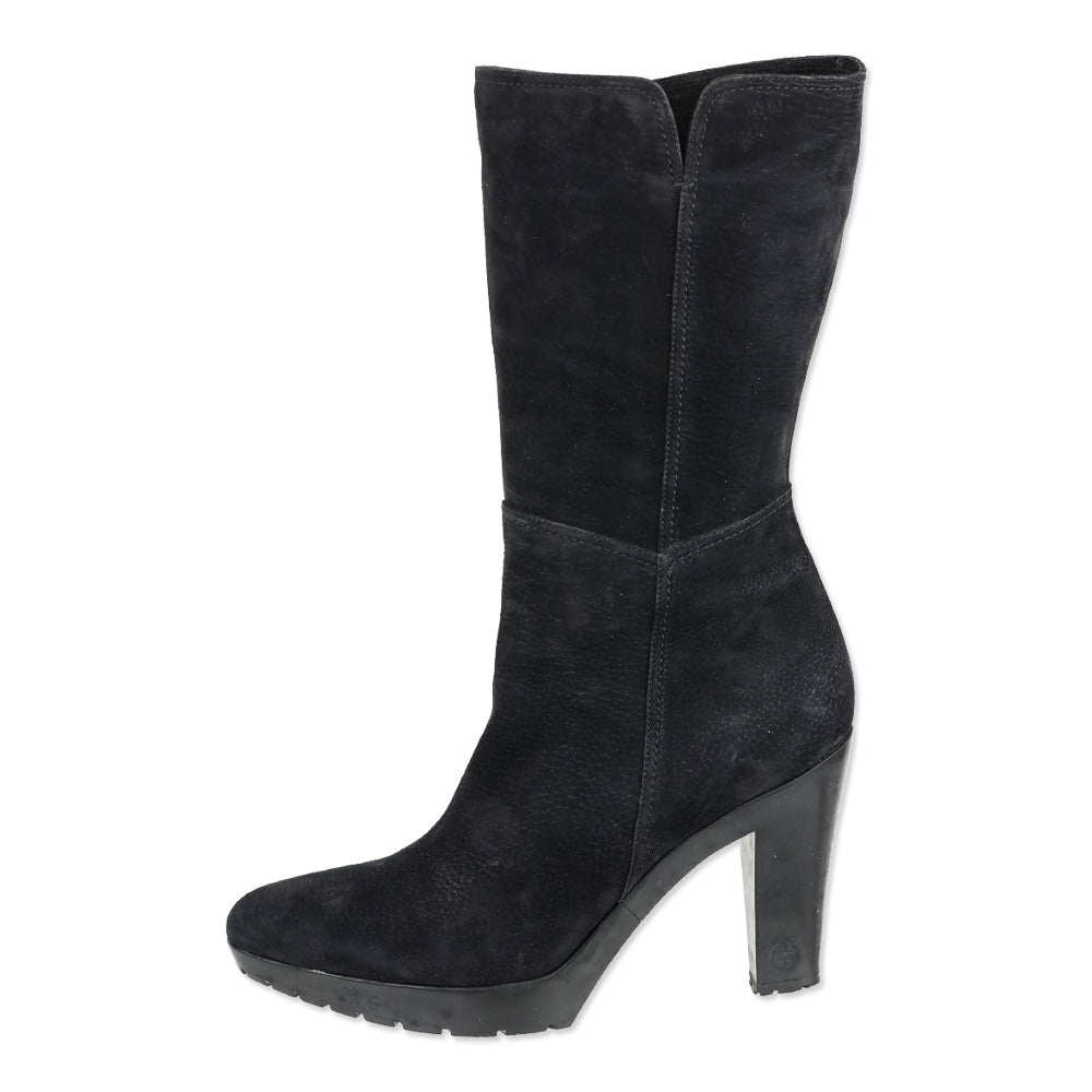 Giorgio Armani Black Nubuck Heeled Platform Calf Boot