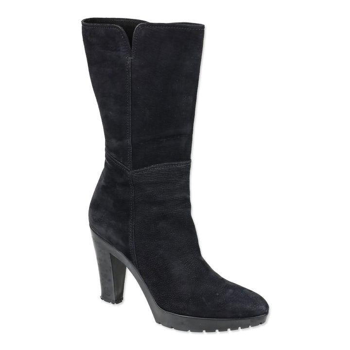 Giorgio Armani Black Nubuck Heeled Platform Calf Boot