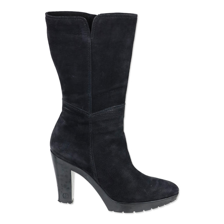 Giorgio Armani Black Nubuck Heeled Platform Calf Boot