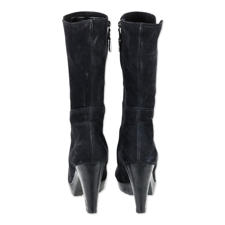 Giorgio Armani Black Nubuck Heeled Platform Calf Boot