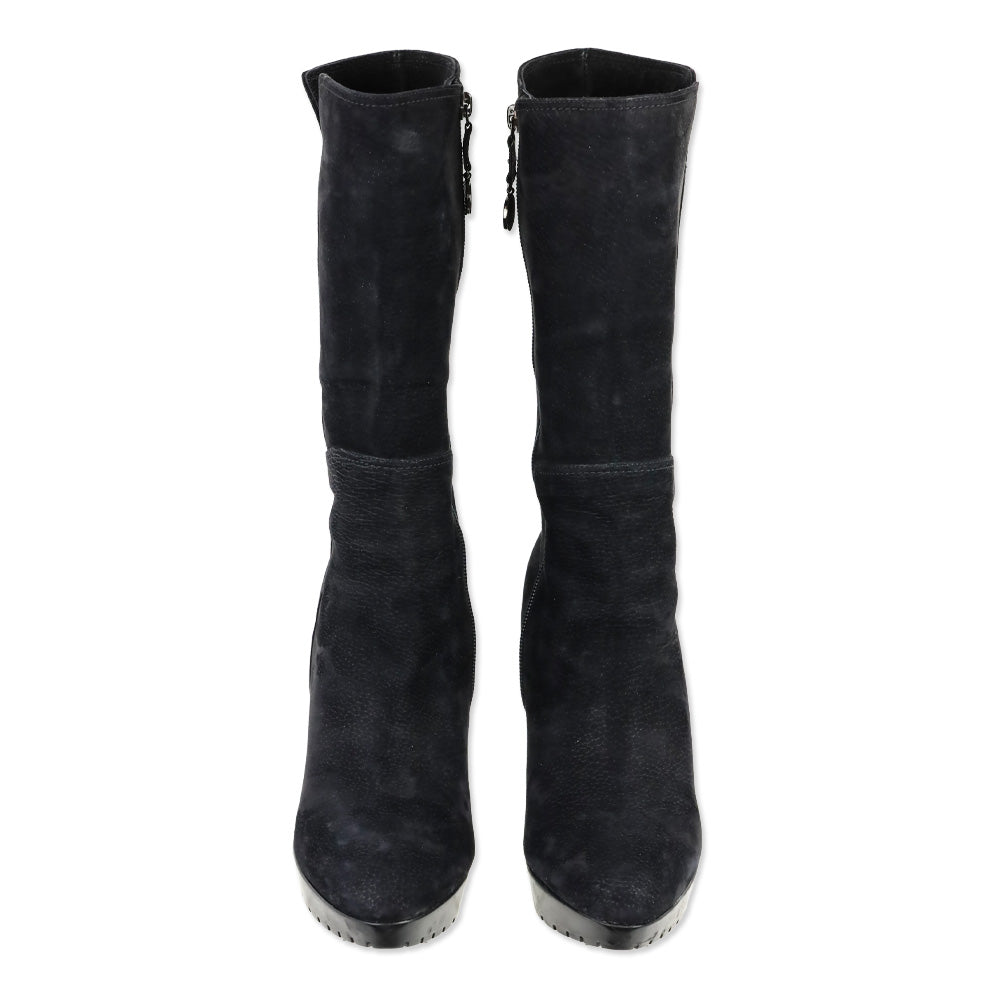 Giorgio Armani Black Nubuck Heeled Platform Calf Boot