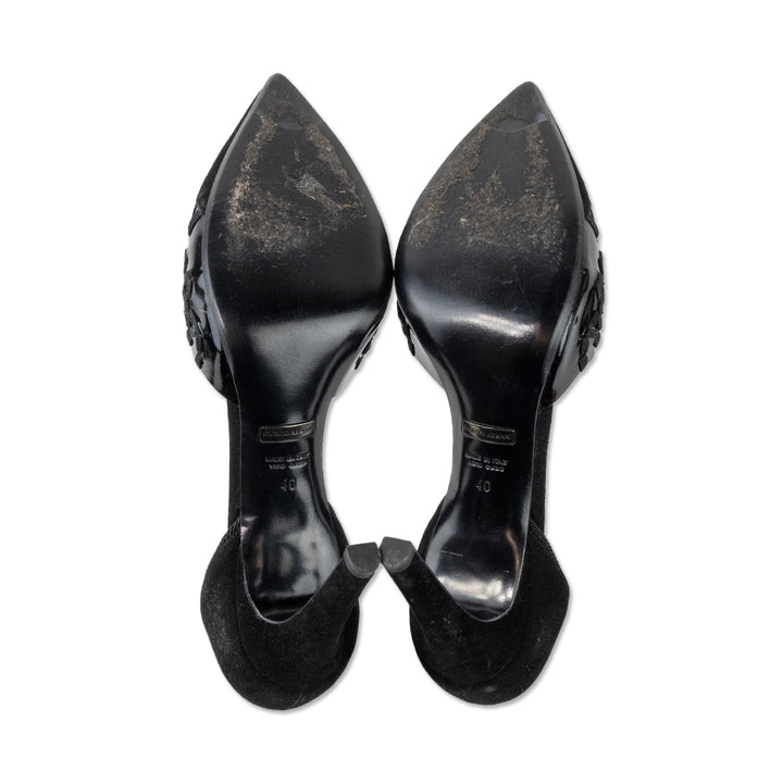 Giorgio Armani Black Suede Cut Out Pointed Toe Heels