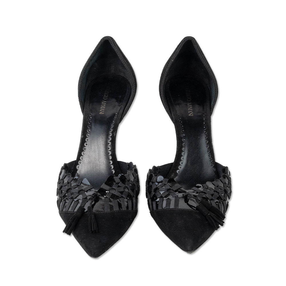 Giorgio Armani Black Suede Cut Out Pointed Toe Heels