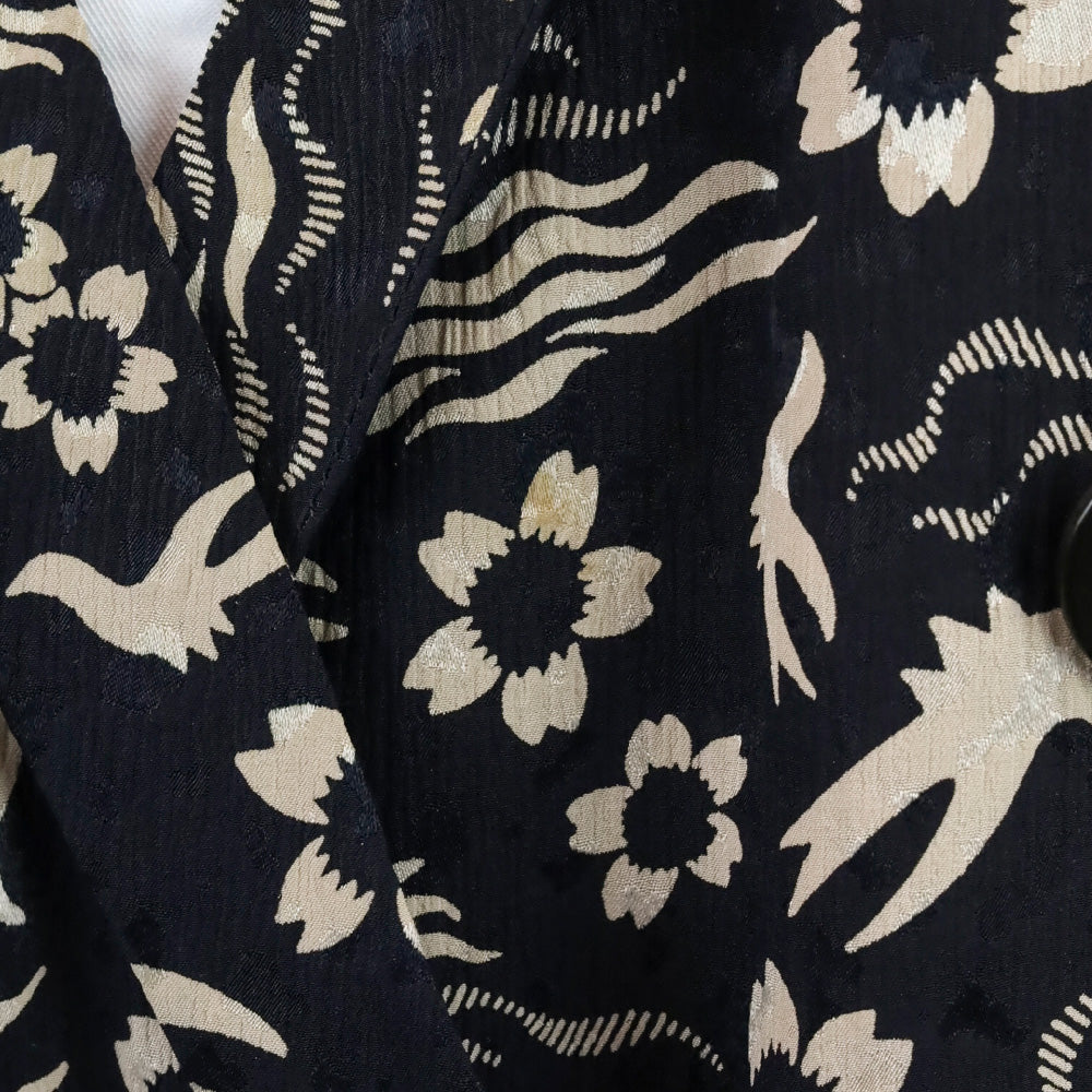 Giorgio Armani Black/Beige Floral Bird Print Double-Breasted Chiffon Blazer