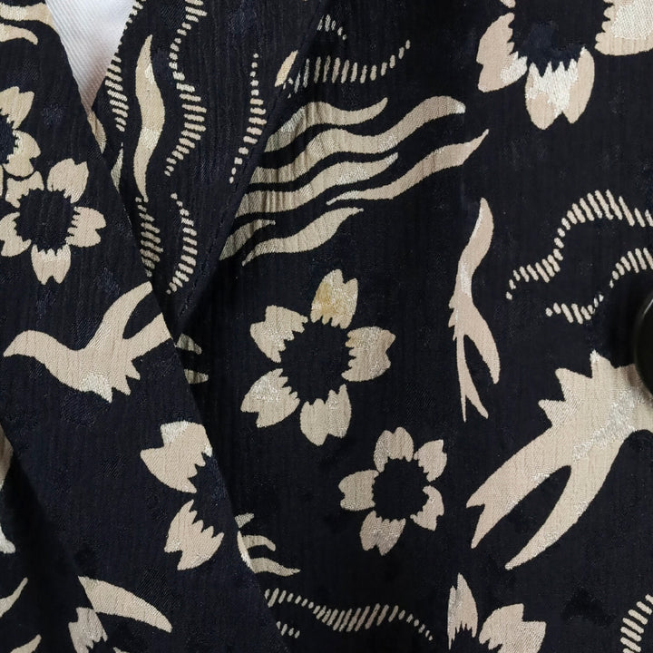 Giorgio Armani Black/Beige Floral Bird Print Double-Breasted Chiffon Blazer