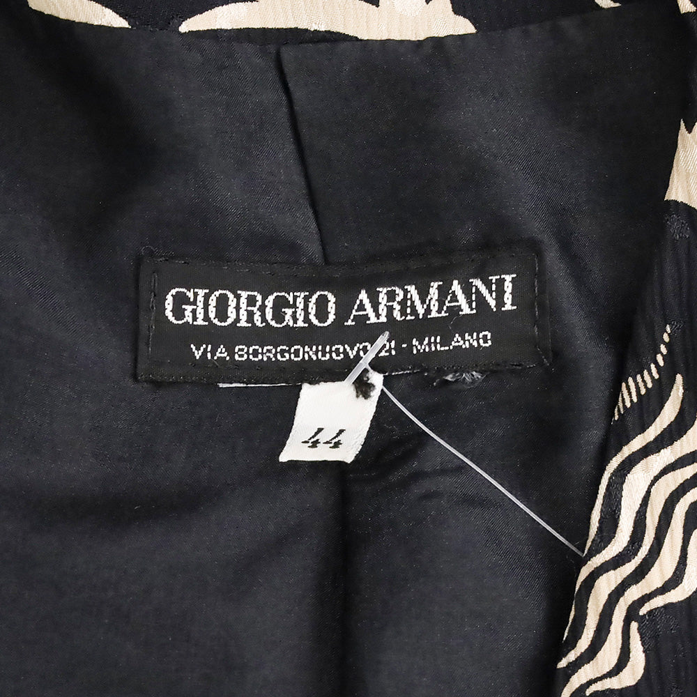 Giorgio Armani Black/Beige Floral Bird Print Double-Breasted Chiffon Blazer