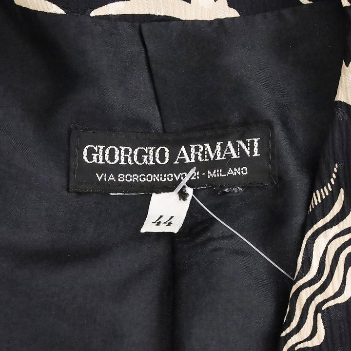 Giorgio Armani Black/Beige Floral Bird Print Double-Breasted Chiffon Blazer