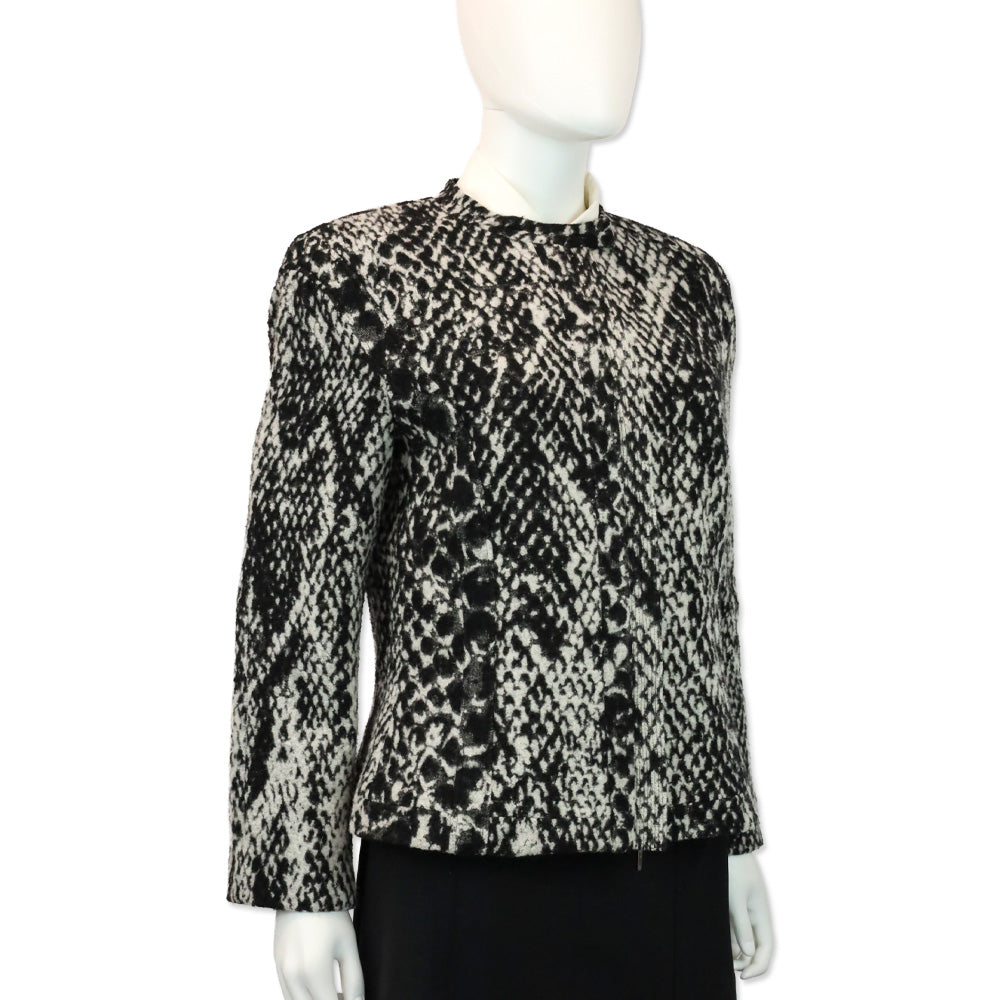 Giorgio Armani Black/Grey Snakeskin Pattern Wool Blend Moto Jacket