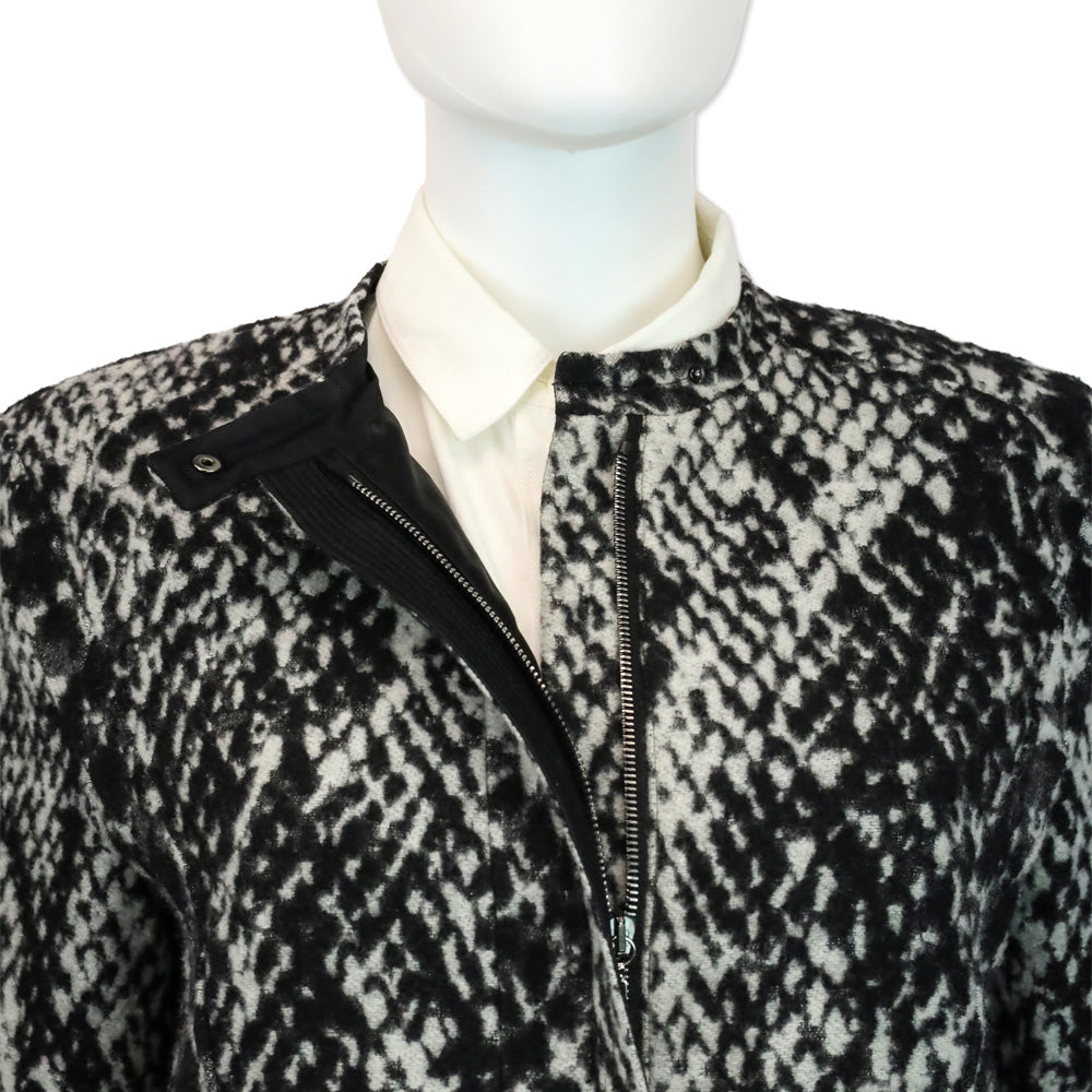 Giorgio Armani Black/Grey Snakeskin Pattern Wool Blend Moto Jacket