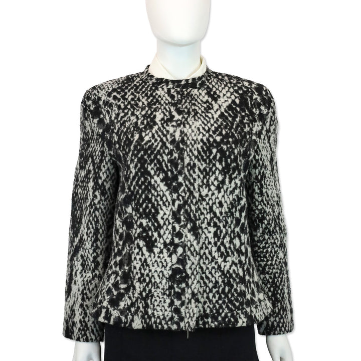 Giorgio Armani Black/Grey Snakeskin Pattern Wool Blend Moto Jacket