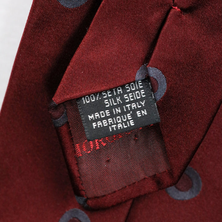 Giorgio Armani Burgundy Blue Circle Pattern Silk Tie