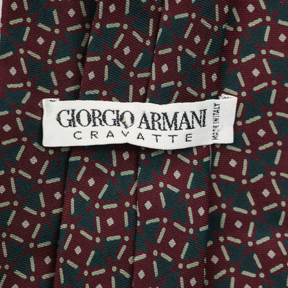 Giorgio Armani Burgundy/Green Geometric Molecule Printed Silk Tie