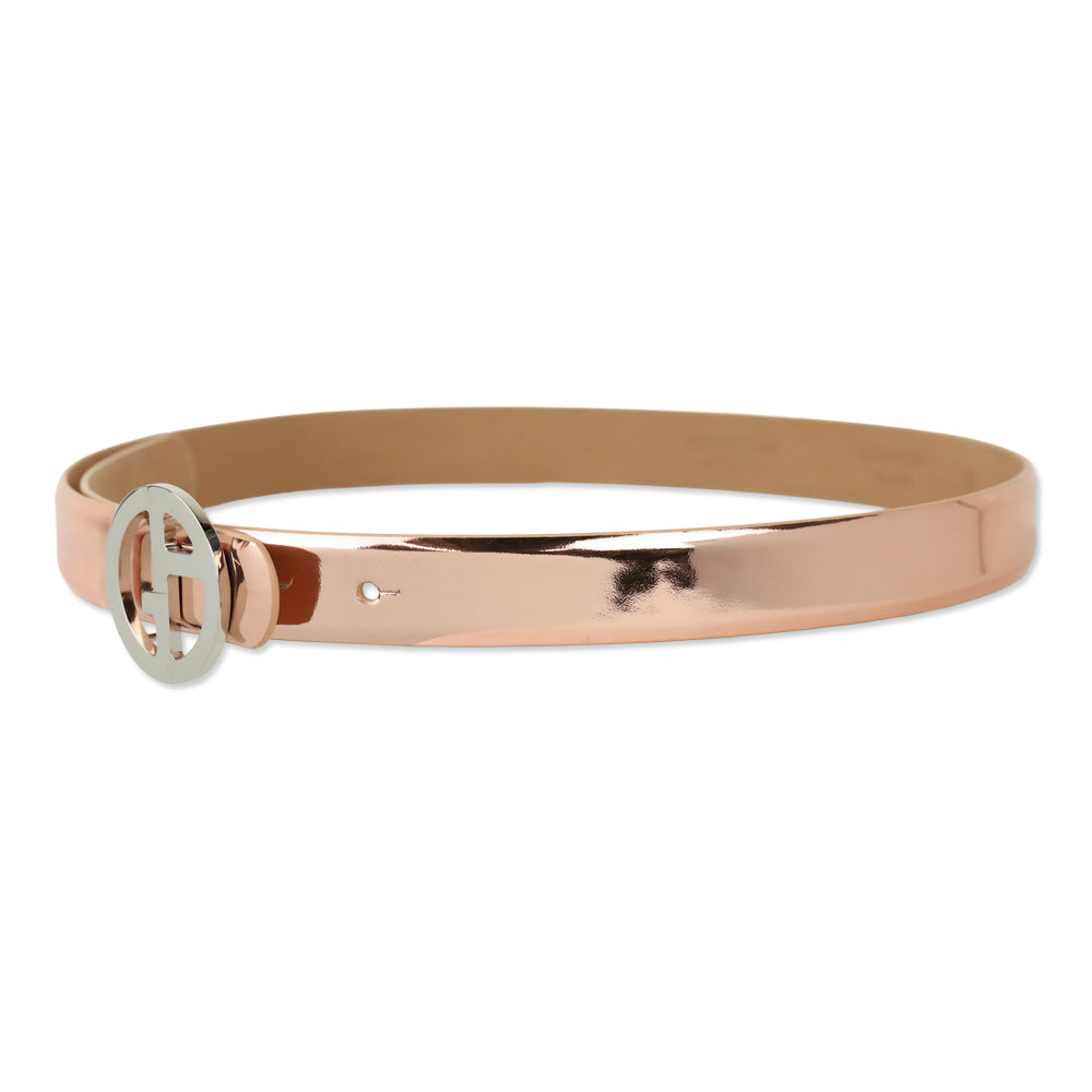 Giorgio Armani Metallic Rose Gold Silver Logo Buckle Belt