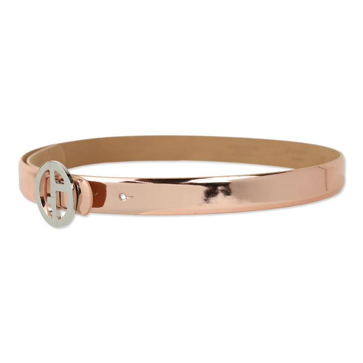 Giorgio Armani Metallic Rose Gold Silver Logo Buckle Belt