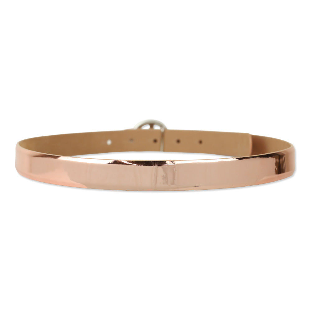 Giorgio Armani Metallic Rose Gold Silver Logo Buckle Belt