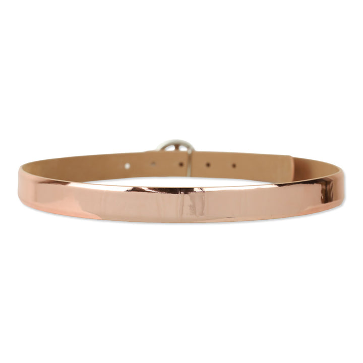 Giorgio Armani Metallic Rose Gold Silver Logo Buckle Belt