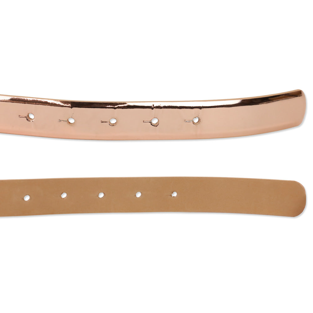 Giorgio Armani Metallic Rose Gold Silver Logo Buckle Belt