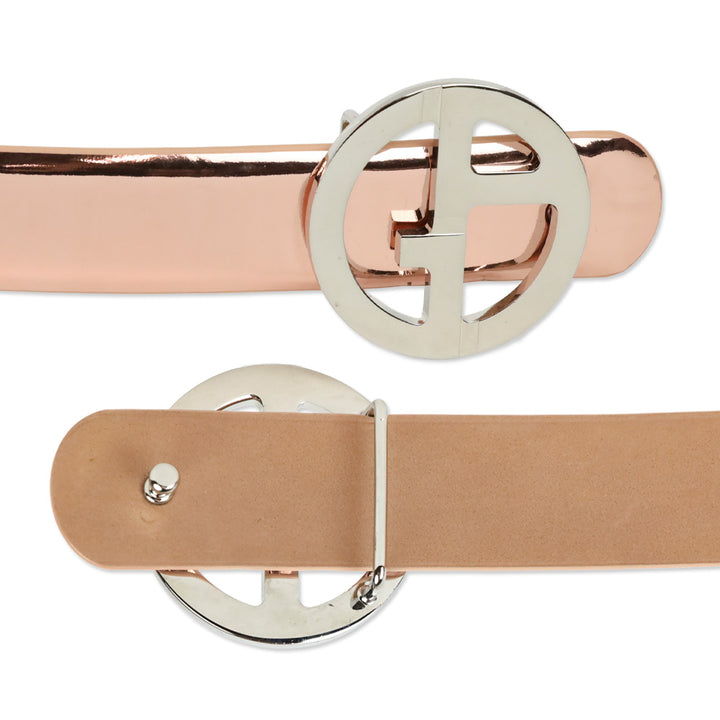 Giorgio Armani Metallic Rose Gold Silver Logo Buckle Belt