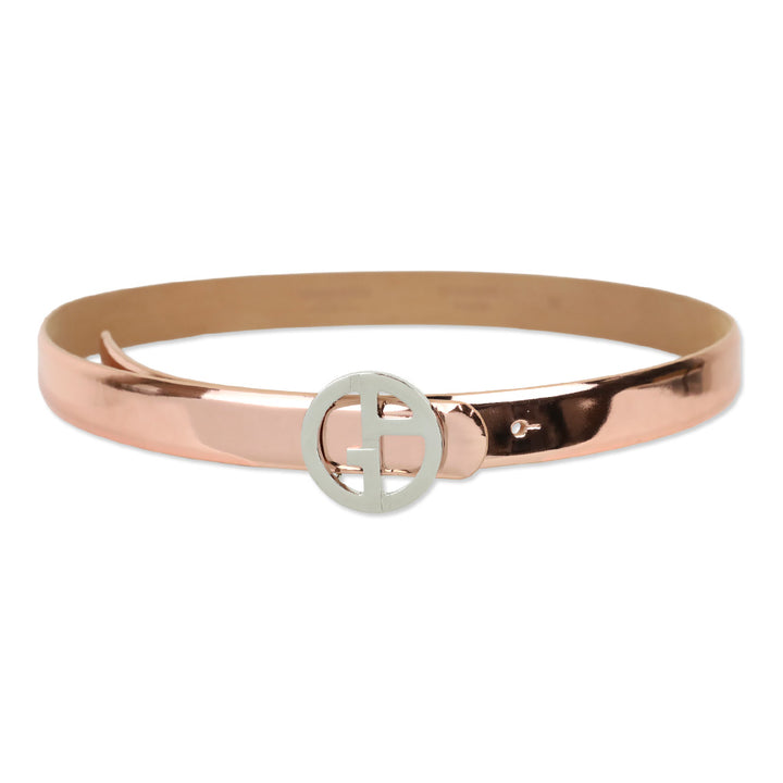 Giorgio Armani Metallic Rose Gold Silver Logo Buckle Belt