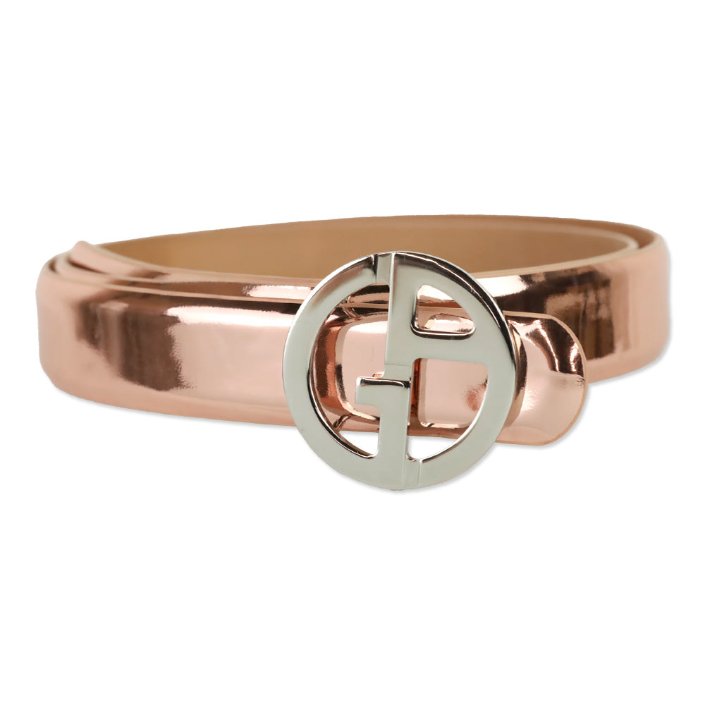 Giorgio Armani Metallic Rose Gold Silver Logo Buckle Belt