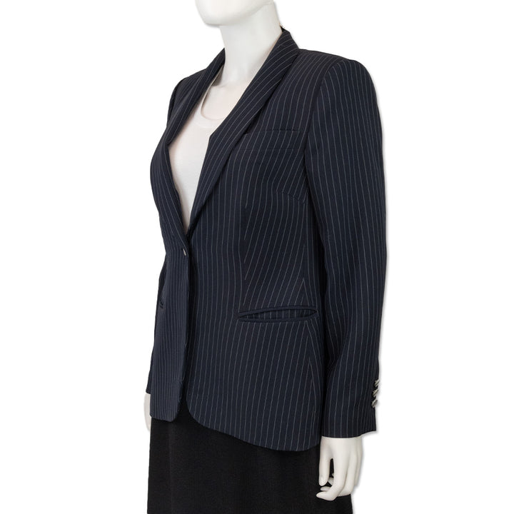 Giorgio Armani Navy Pinstripe Shawl Collar One-Button Blazer