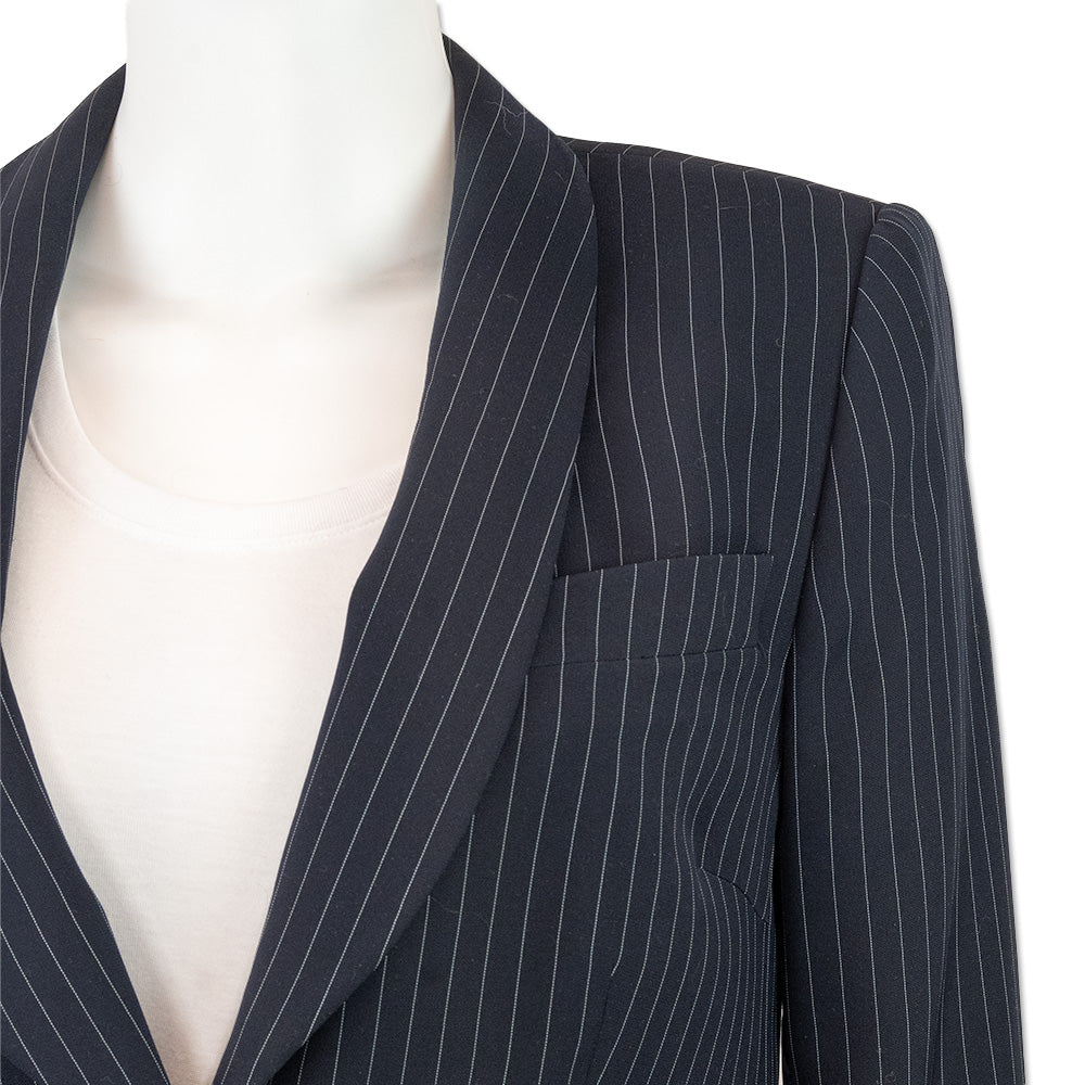 Giorgio Armani Navy Pinstripe Shawl Collar One-Button Blazer