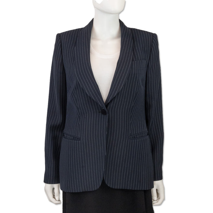 Giorgio Armani Navy Pinstripe Shawl Collar One-Button Blazer